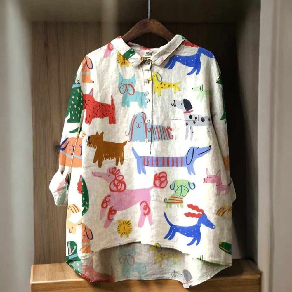 Eline™ | Exclusieve Damesblouse met Hondenprint
