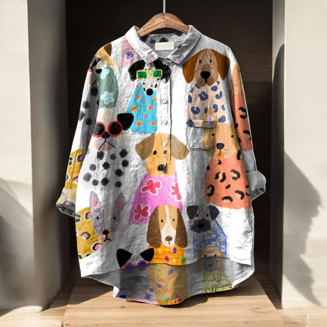 Eline™ | Exclusieve Damesblouse met Hondenprint