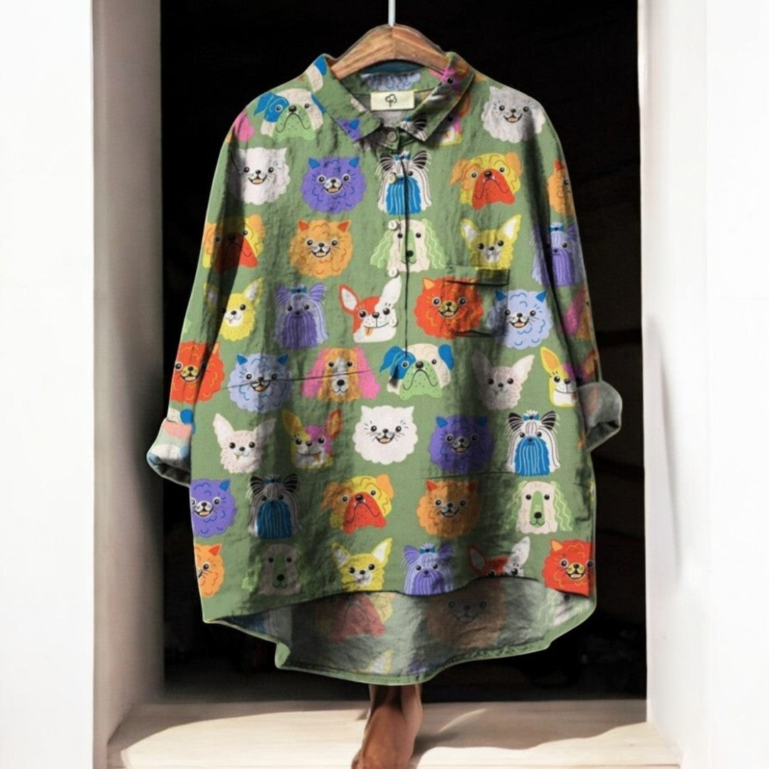 Eline™ | Exclusieve Damesblouse met Hondenprint