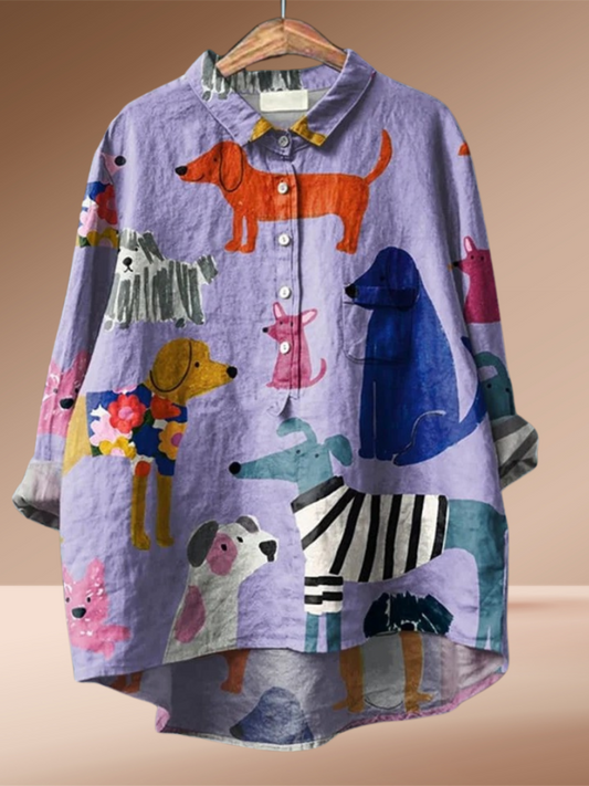 Eline™ | Exclusieve Damesblouse met Hondenprint