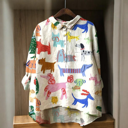 Eline™ | Exclusieve Damesblouse met Hondenprint